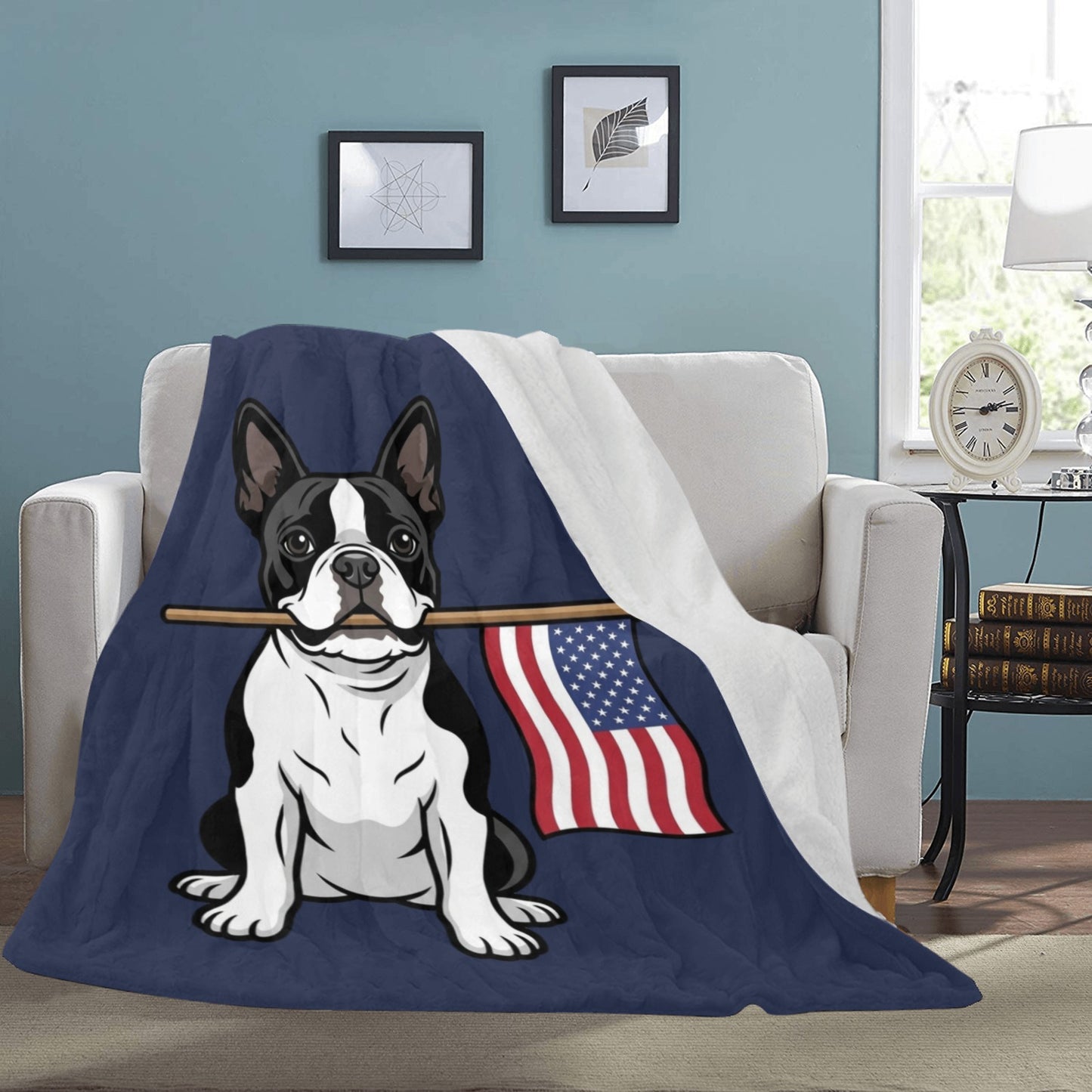 American Flag Boston Terrier Dog Ultra-Soft Micro Fleece Blanket .