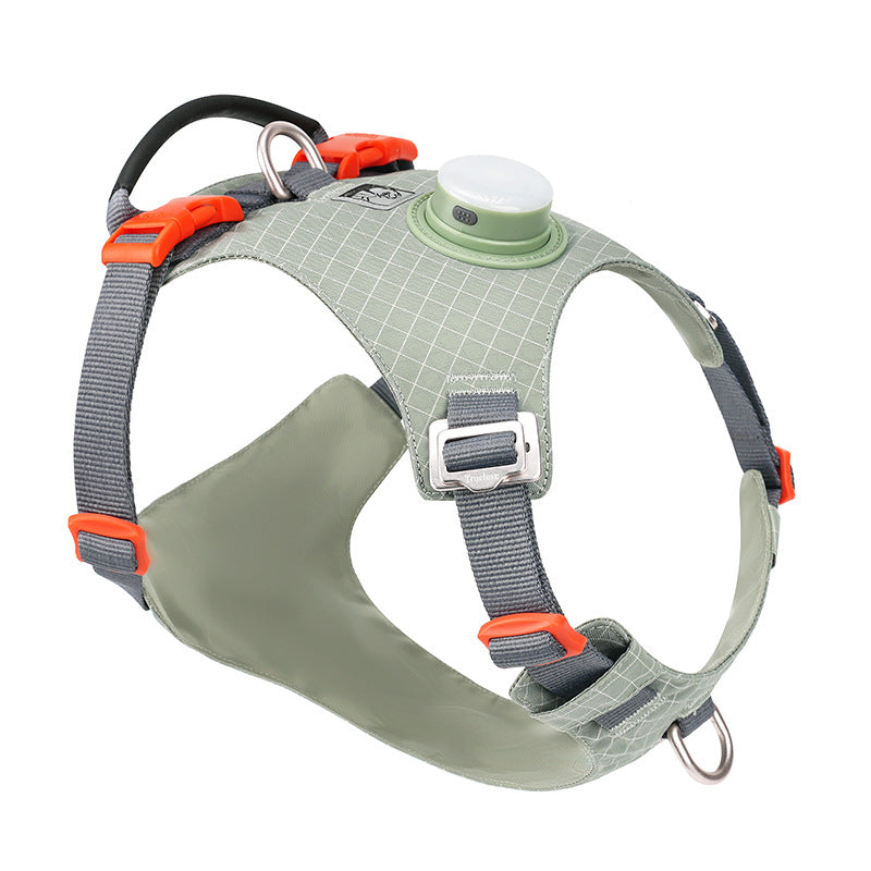 Dog Harness with LED Light and GPS Tracker Holder . Green