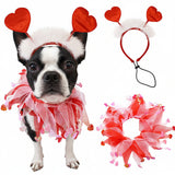 Dogs Valentine's Day Love Hairband and Neck Ruffle . Two piece set