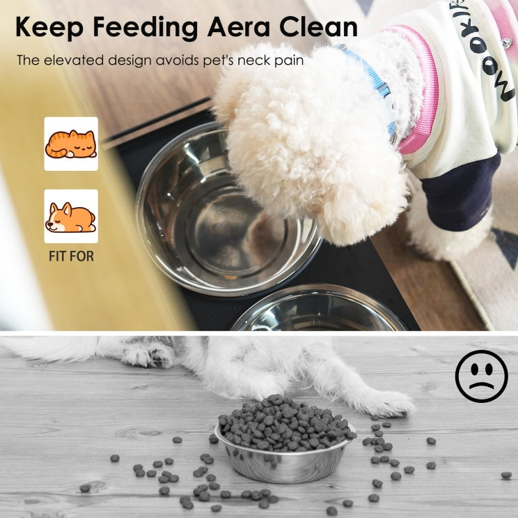 Dog Feeding Station With 2 Elevated Stainless Dog Bowls and Side Hooks