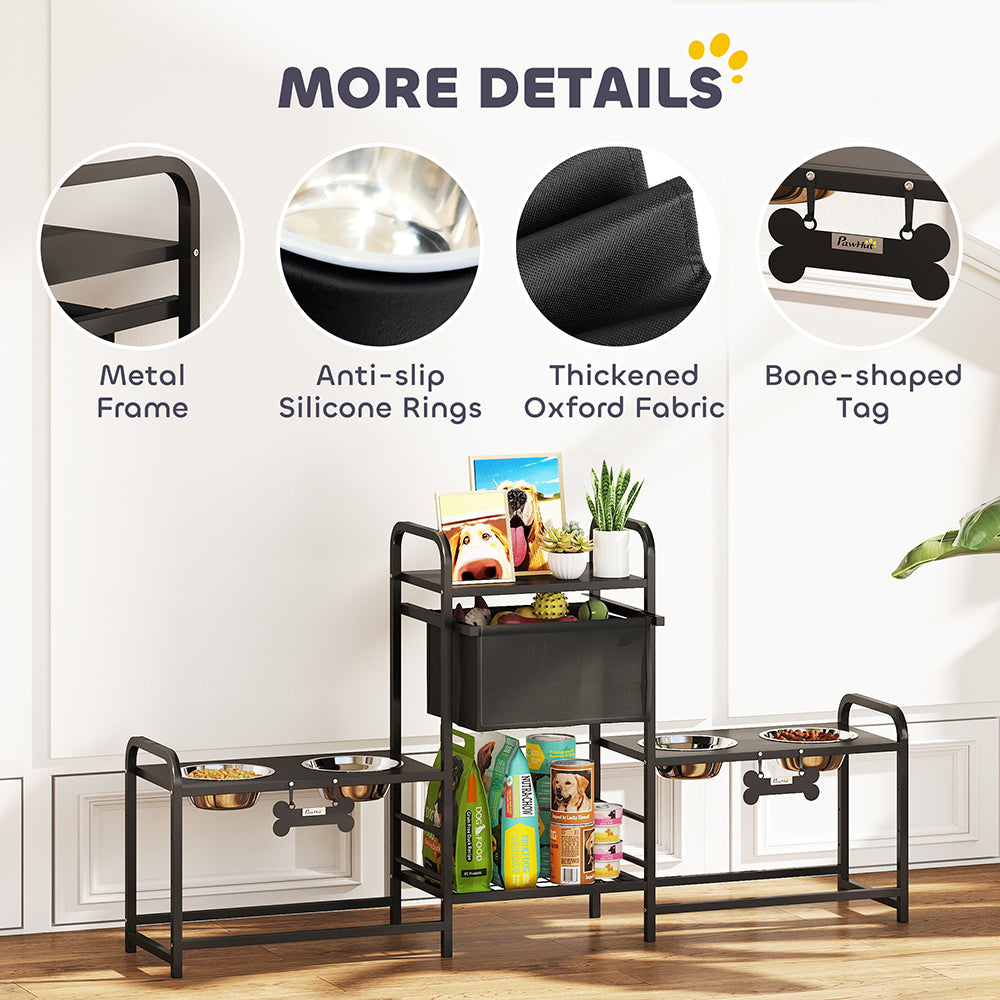 4-Bowl Elevated Dog Feeding Station with Storage – Adjustable Height Stand for Multi-Dog Homes .