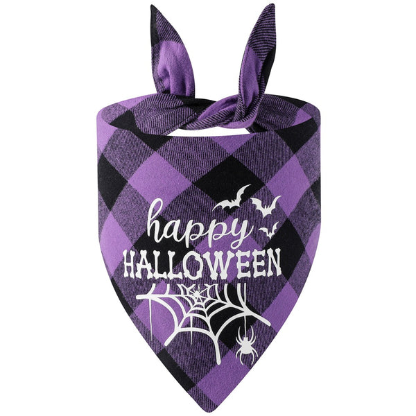Halloween Luminous Dog Bandana Purple Plaid