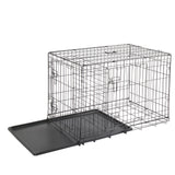Metal Wire Foldable Dog Crate With Divider Plastic Tray - 42 Inches - Black