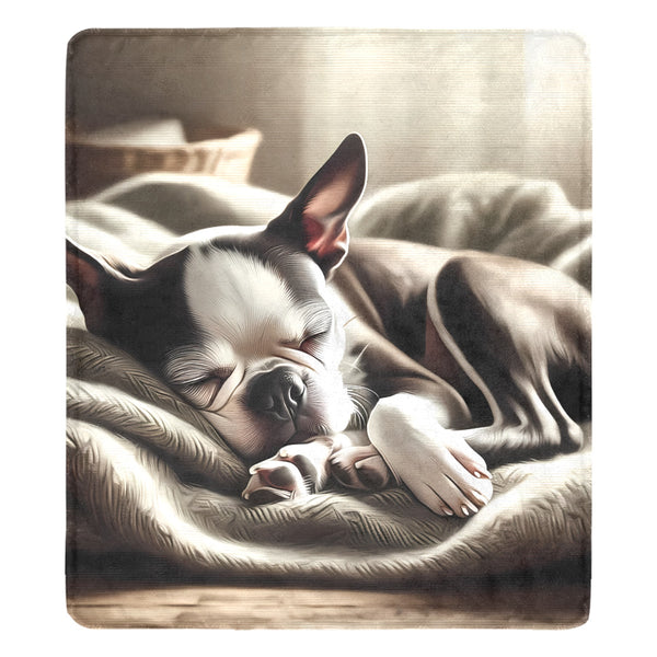 Senior Boston Terrier Sleeping Peacefully Ultra-Soft Micro Fleece Blanket