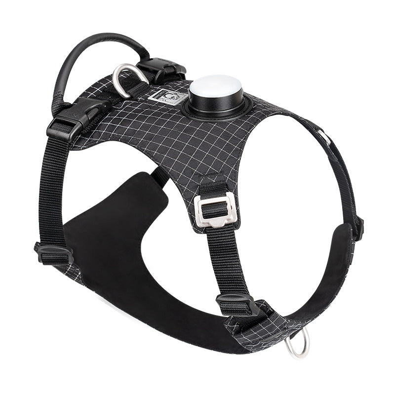 Dog Harness with LED Light and GPS Tracker Holder . Black