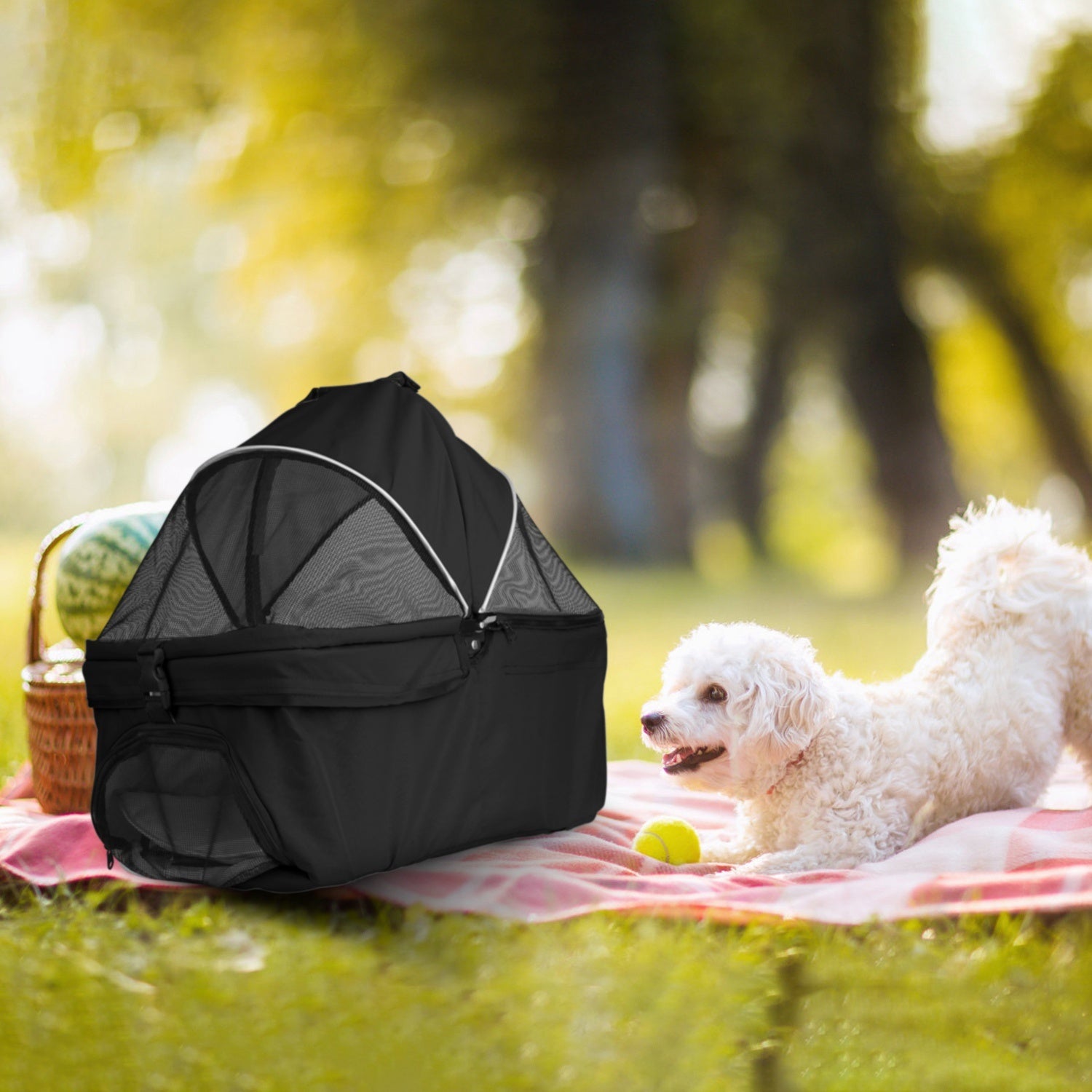 4-Wheels Pet Stroller Foldable Carrier With Removable Liner and Storage Basket