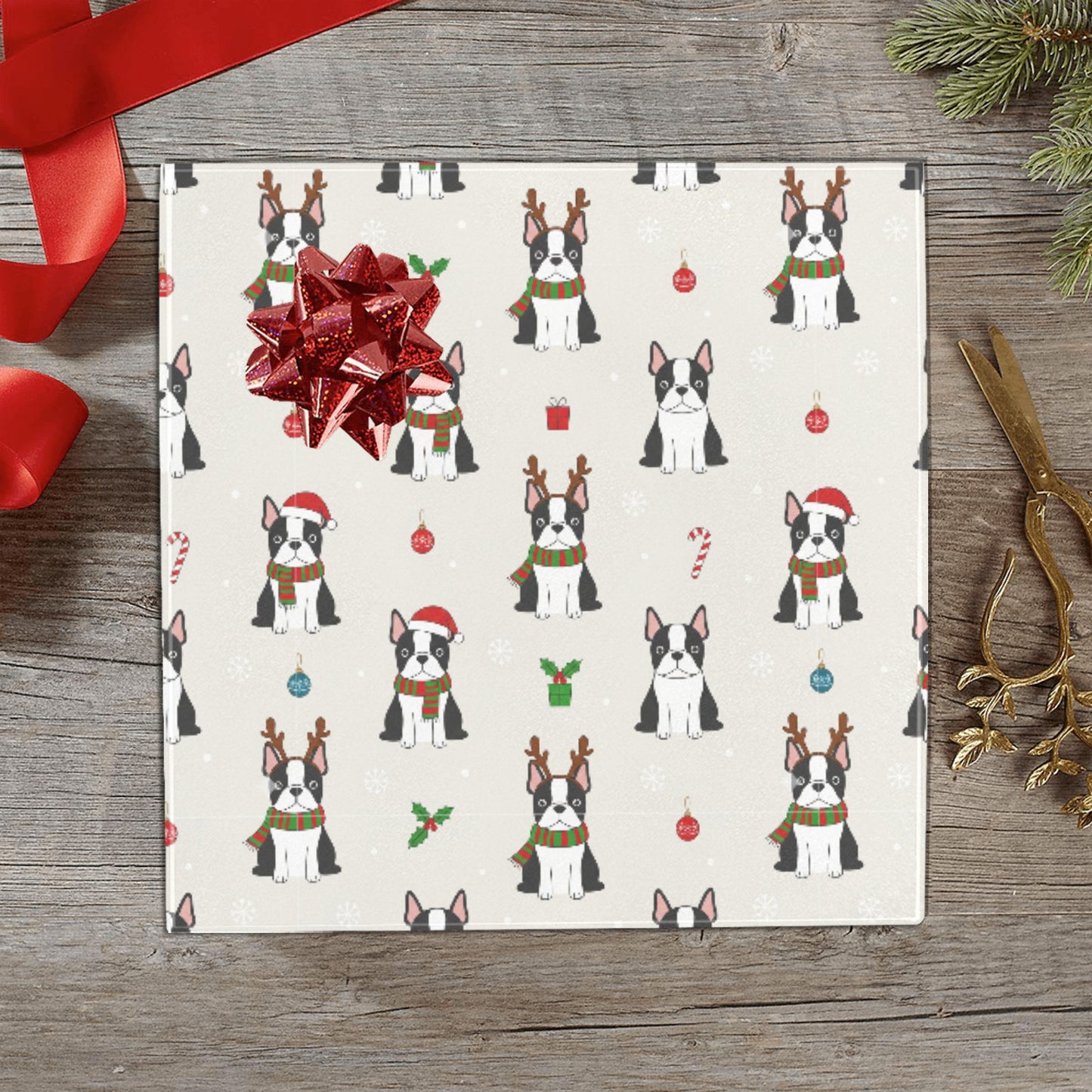 Cute Boston Terrier Christmas Holiday Gift Wrapping Paper 58"x 22.8" (1 Roll) .
