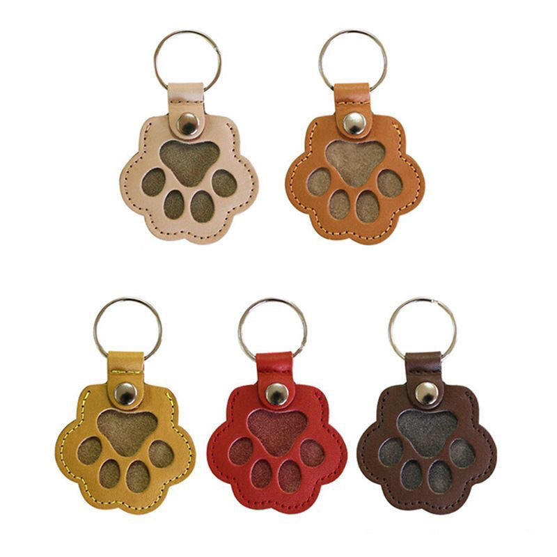 Leather Paw Print Keychain – Creative Pet Hair Keepsake Holder, Dog Paw Memorial Charm Key Ring Gift for Dog Lovers .