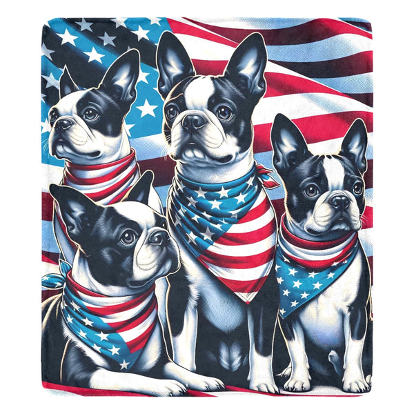Patriotic Boston Terrier Dogs Ultra-Soft Micro Fleece Blanket