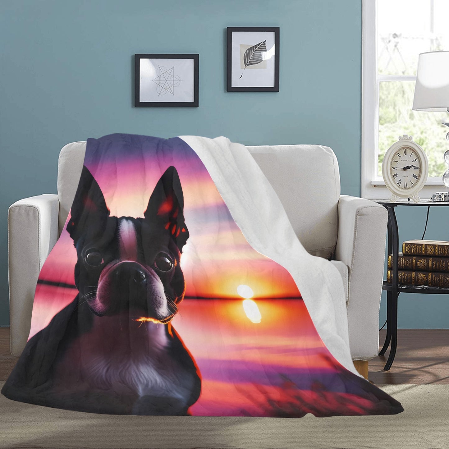 Boston Terrier Dog Stunning Sunset Ultra-Soft Micro Fleece Blanket