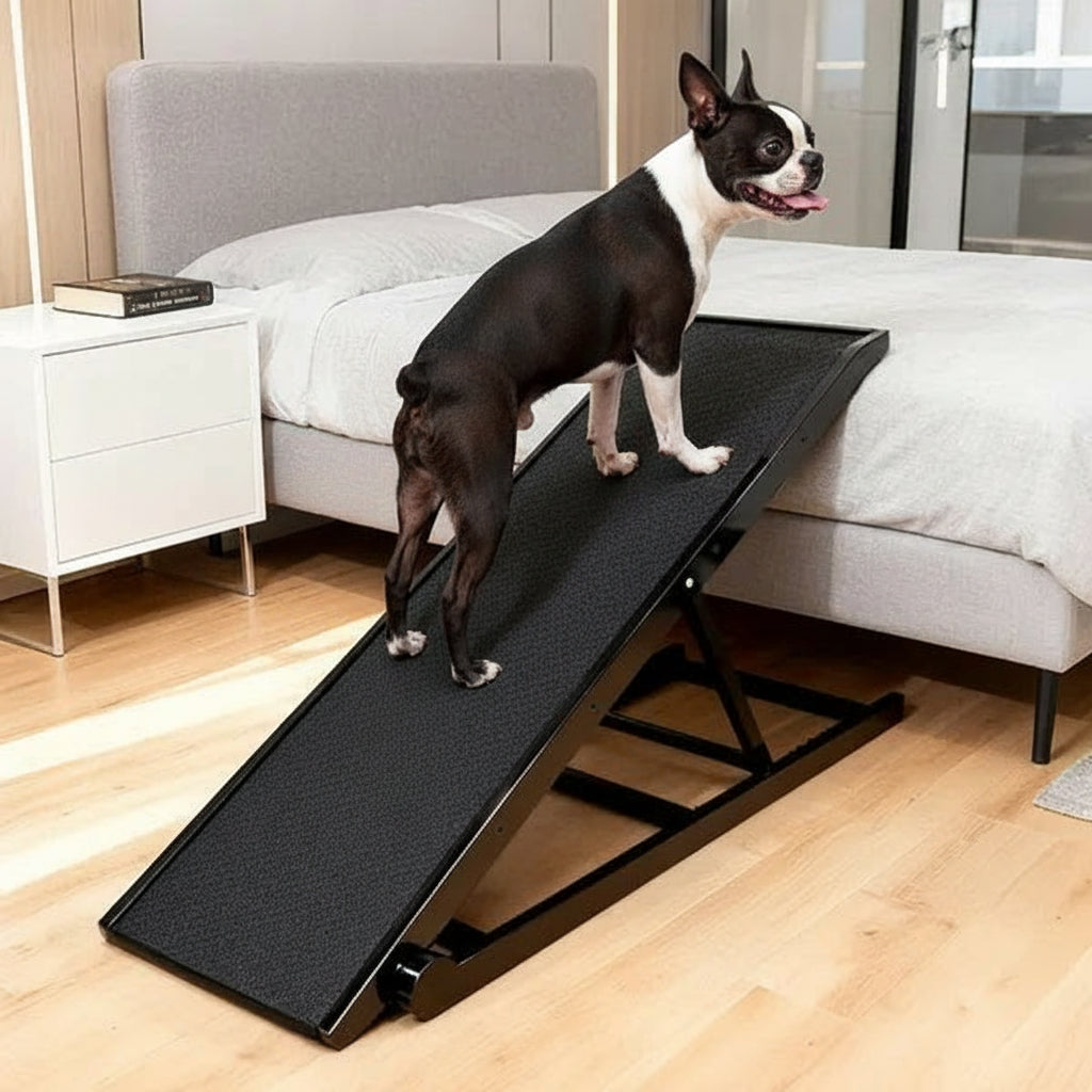 Dog Ramp For Couch Or Bed, Folding Wooden Pet Ramp With Anti-Slip Mat & Safety Side Rails .