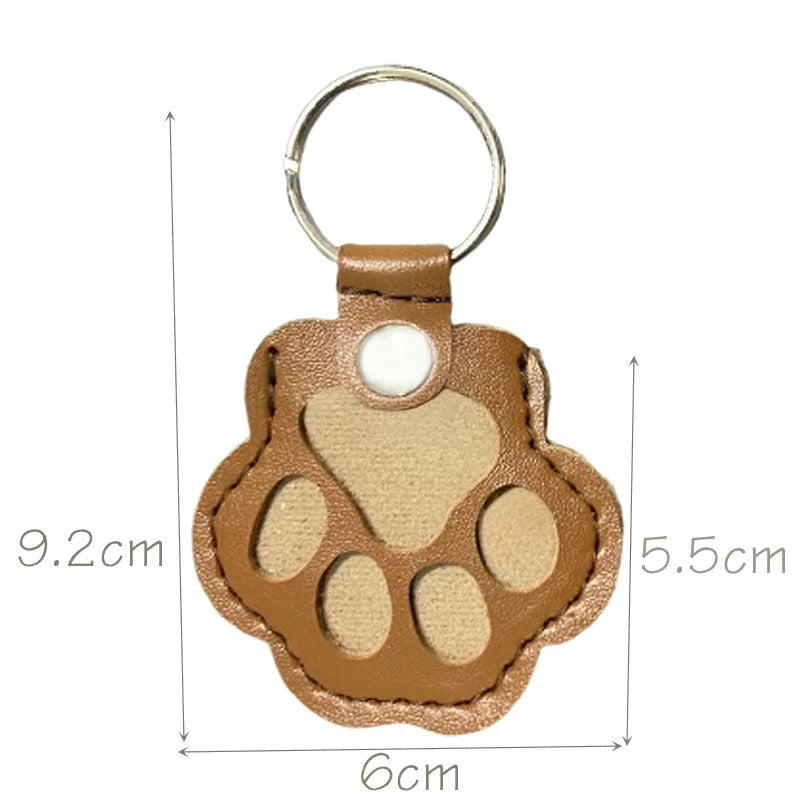 Leather Paw Print Keychain – Creative Pet Hair Keepsake Holder, Dog Paw Memorial Charm Key Ring Gift for Dog Lovers . Light Brown