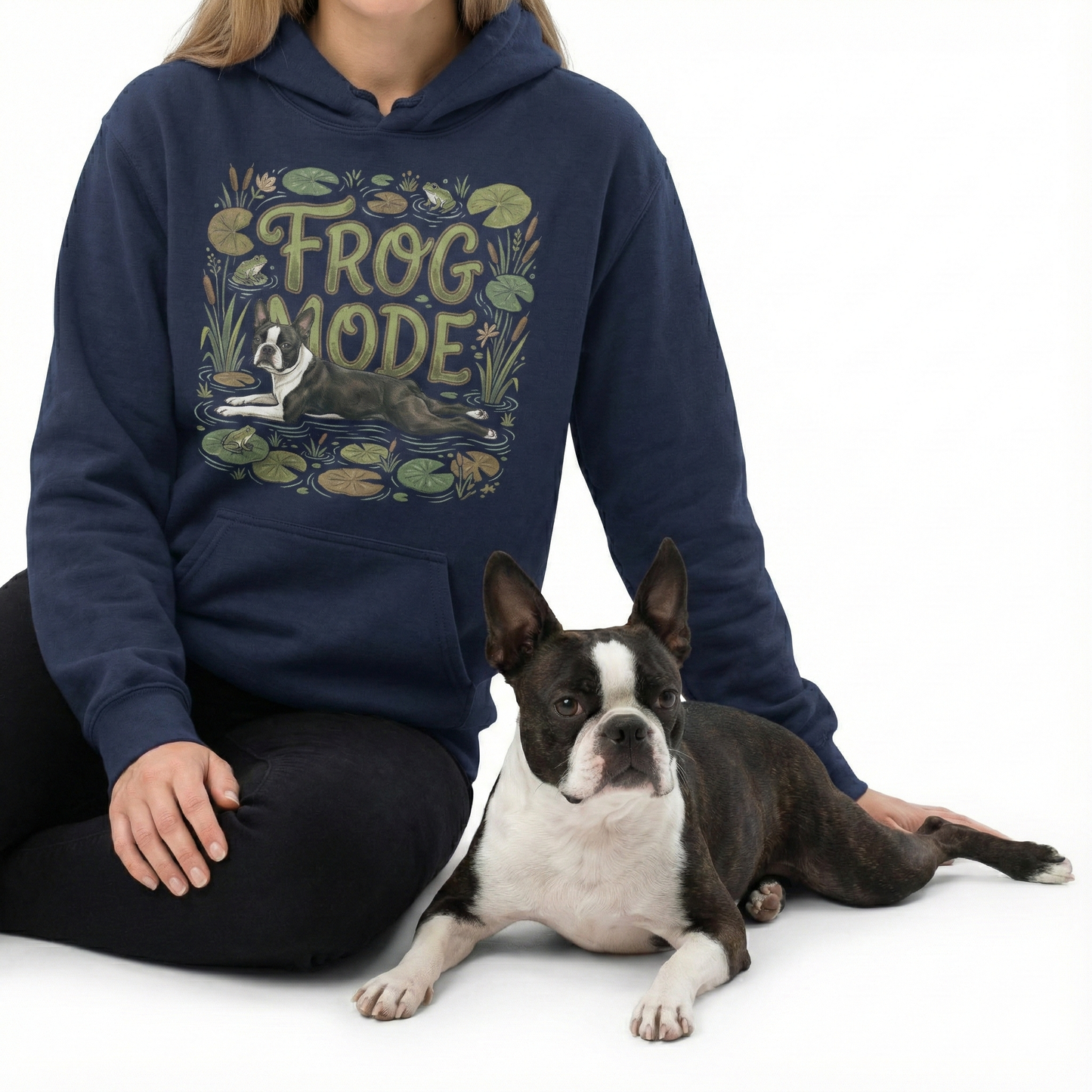 Frog Mode Boston Terrier Dog Frog Legs Unisex Garment-Dyed Hoodie .