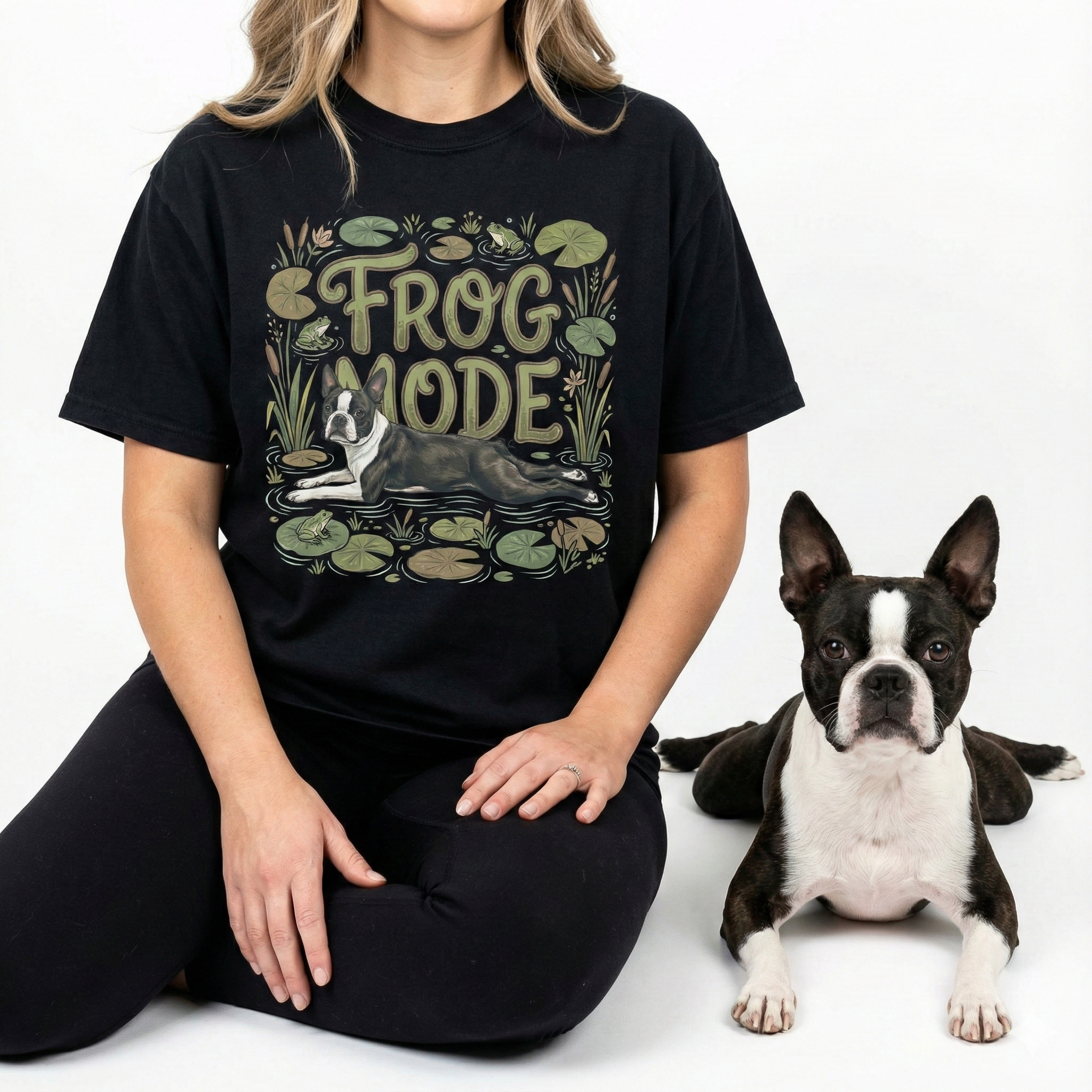 Frog Mode Boston Terrier Dog Frog Legs Unisex Garment-Dyed Heavyweight T-Shirt .