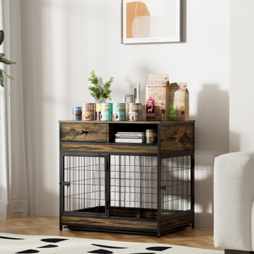 Furniture Dog Crate Double Door - Rustic Brown