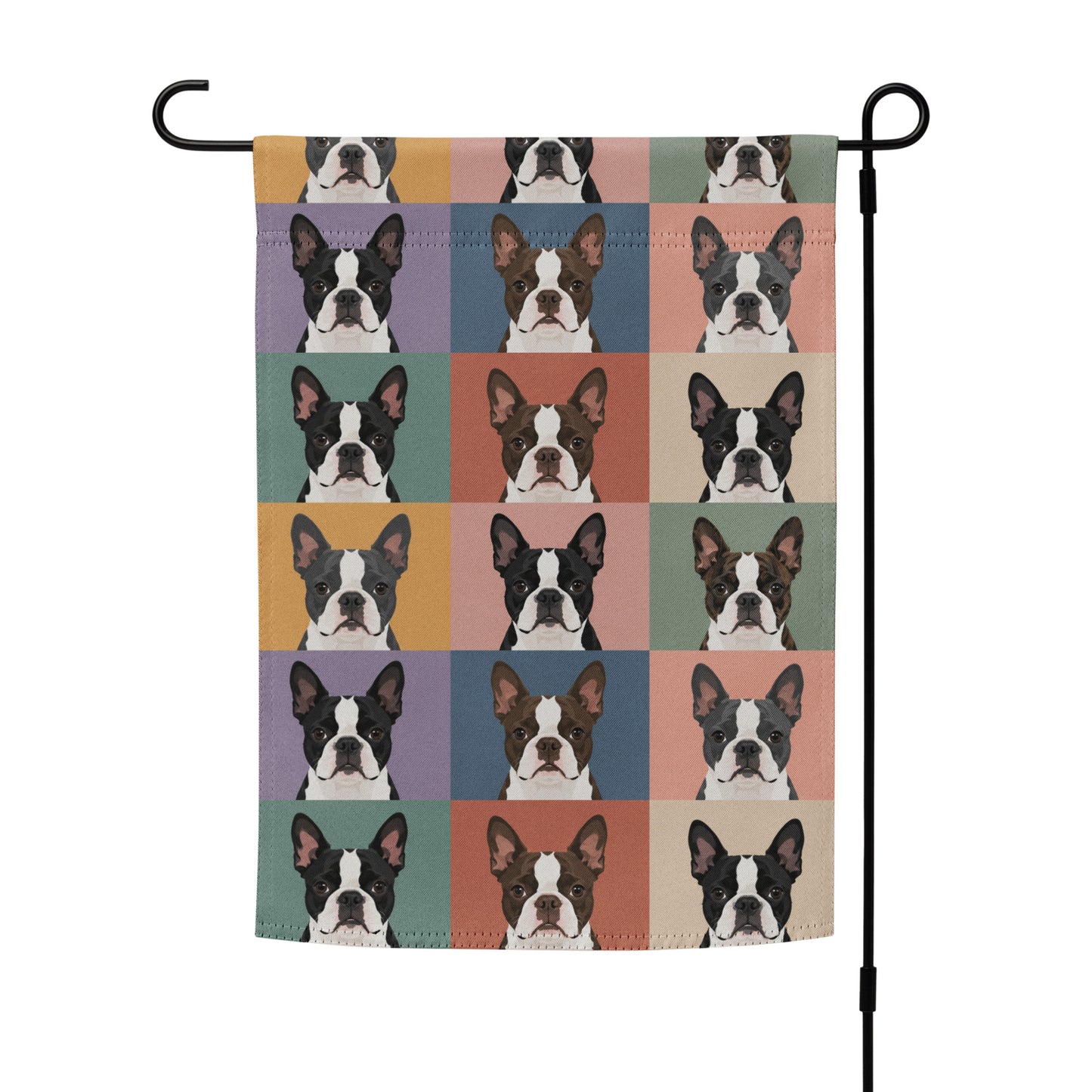 Pop Art Style Colored Boston Terriers Modern Tiles Pattern Garden Flag . Default Title