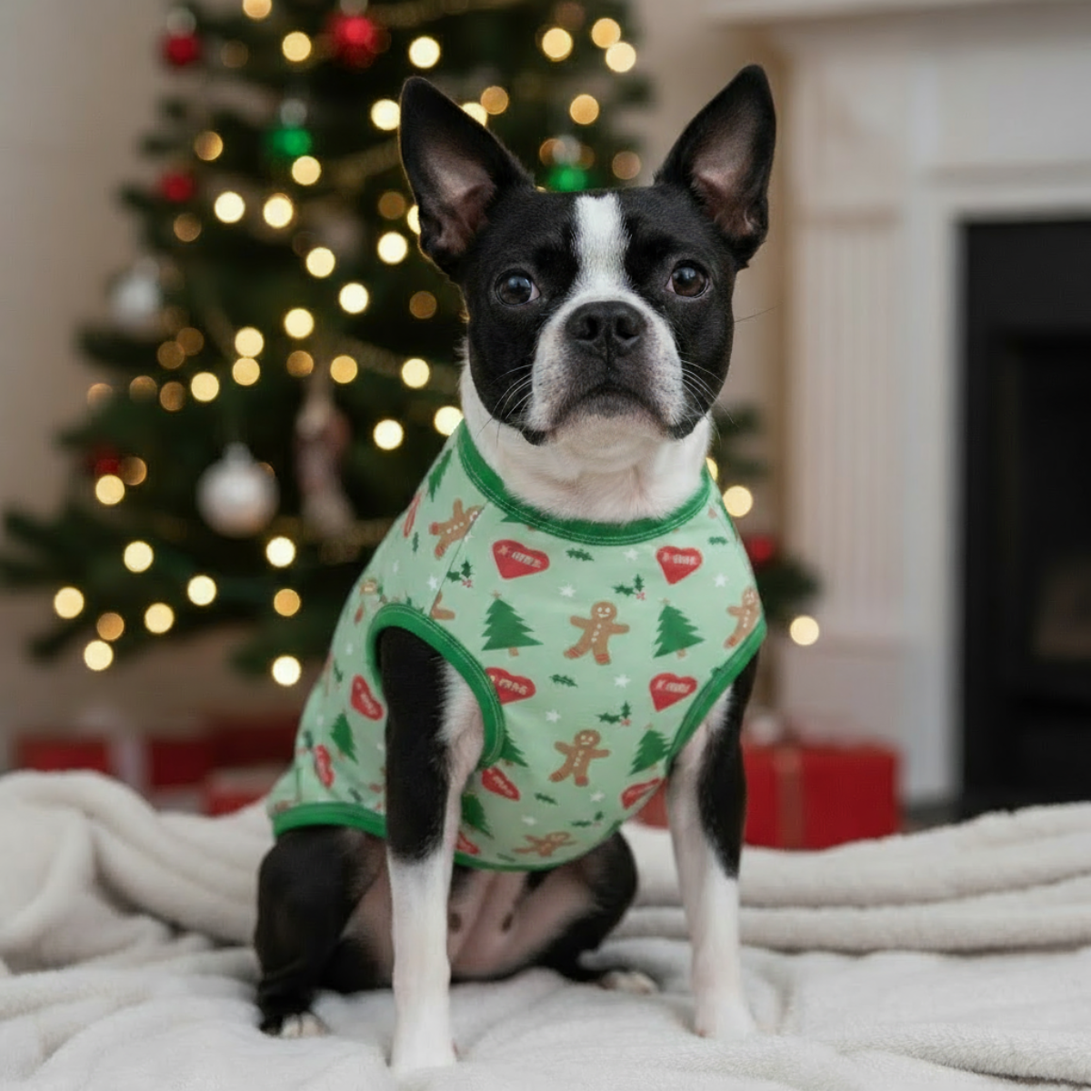Gingerbread Man & Xmas Tree Dog Shirt - Green