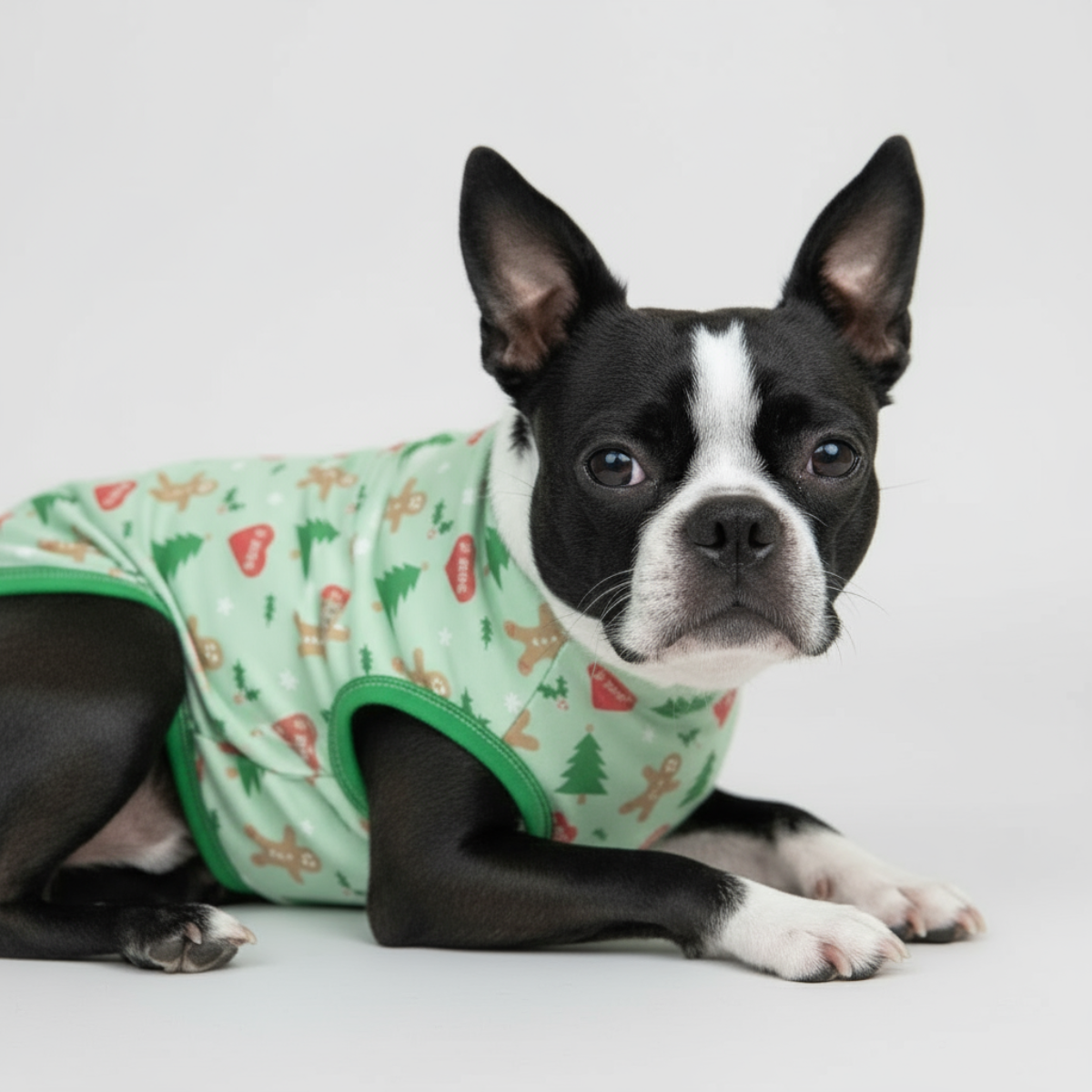 Gingerbread Man & Xmas Tree Dog Shirt - Green