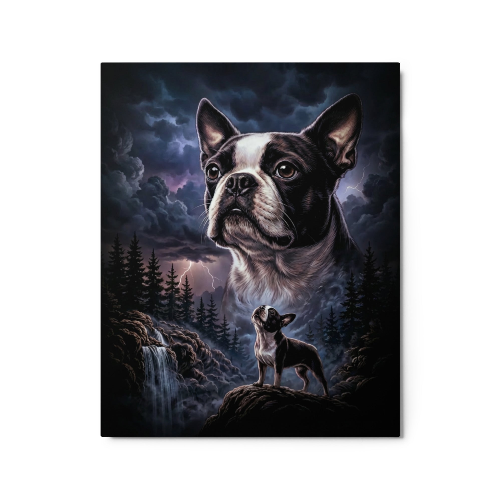 Storm Guardian – Majestic Boston Terrier Night Art Metal Prints . 16″×20″