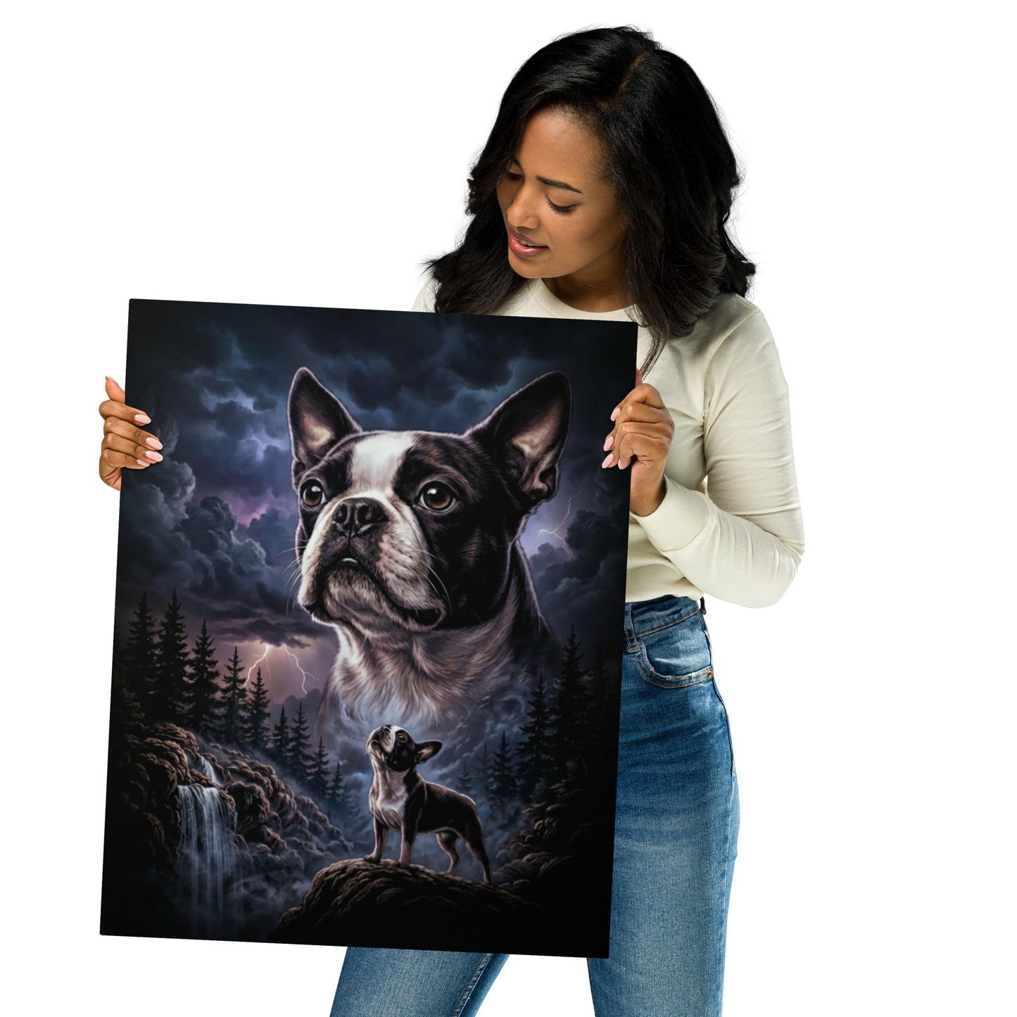 Storm Guardian – Majestic Boston Terrier Night Art Metal Prints .