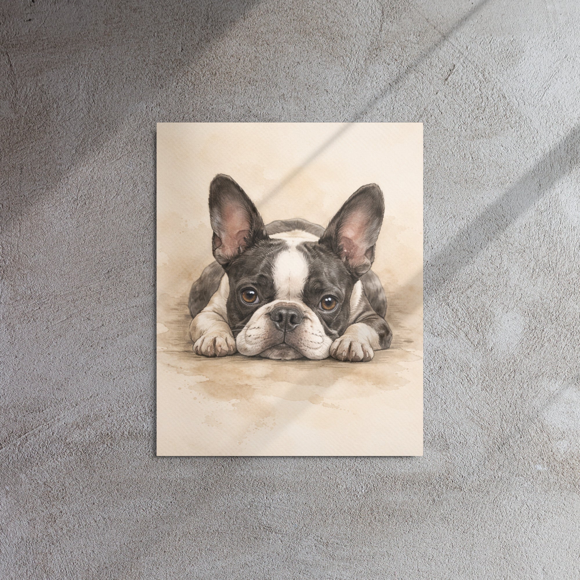 Watercolor Boston Terrier Dog Art Print Metal Prints .