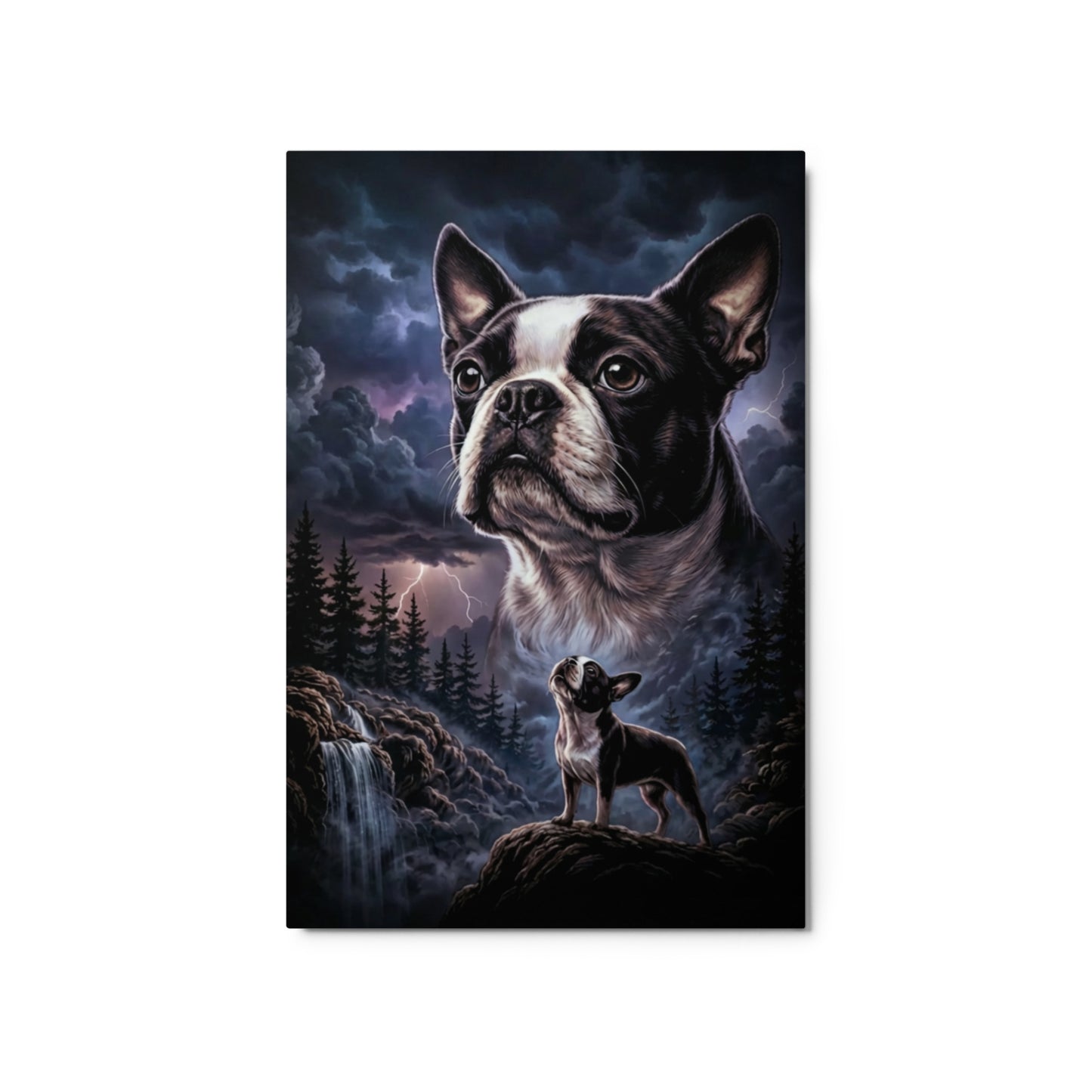 Storm Guardian – Majestic Boston Terrier Night Art Metal Prints . 20″×30″