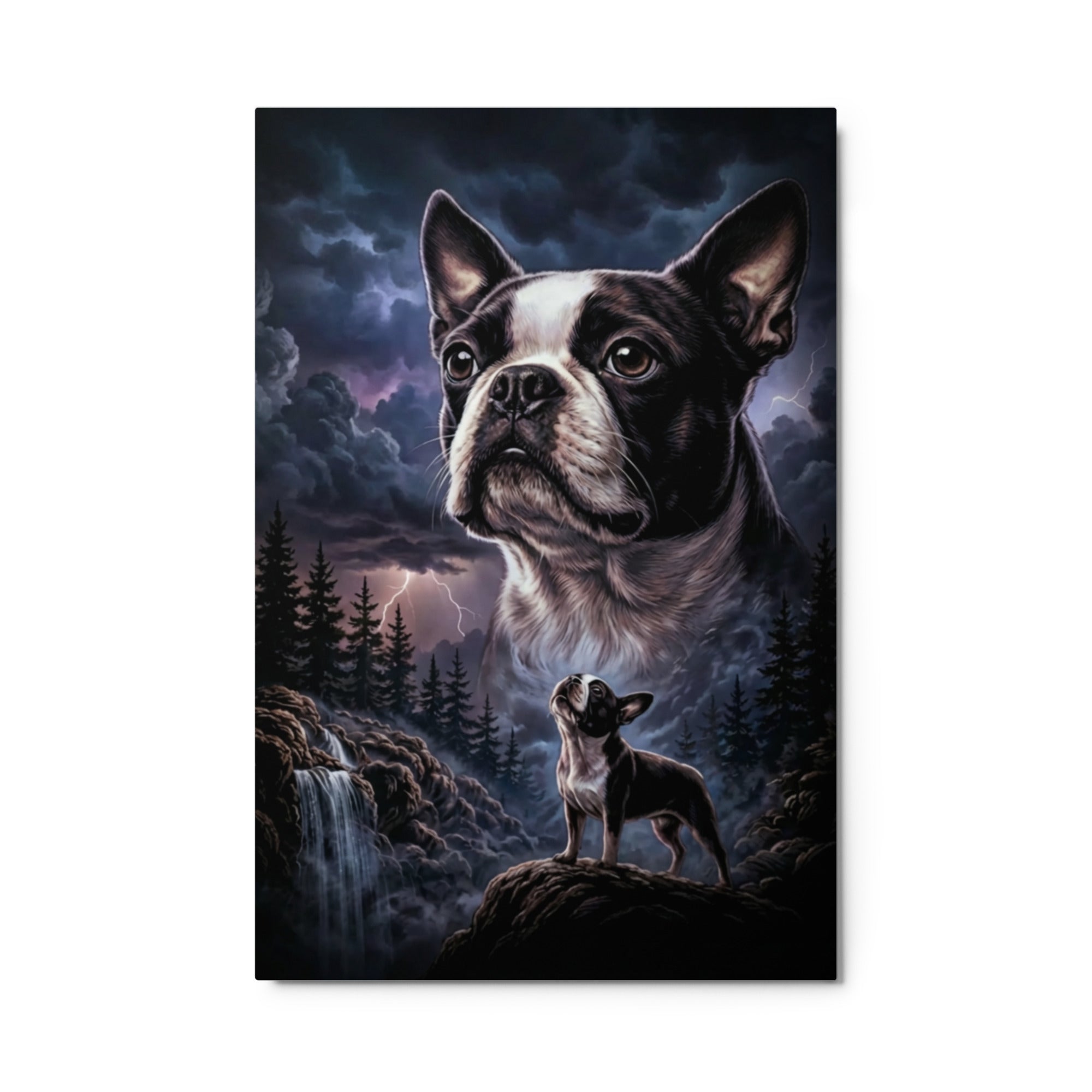 Storm Guardian – Majestic Boston Terrier Night Art Metal Prints . 24″×36″