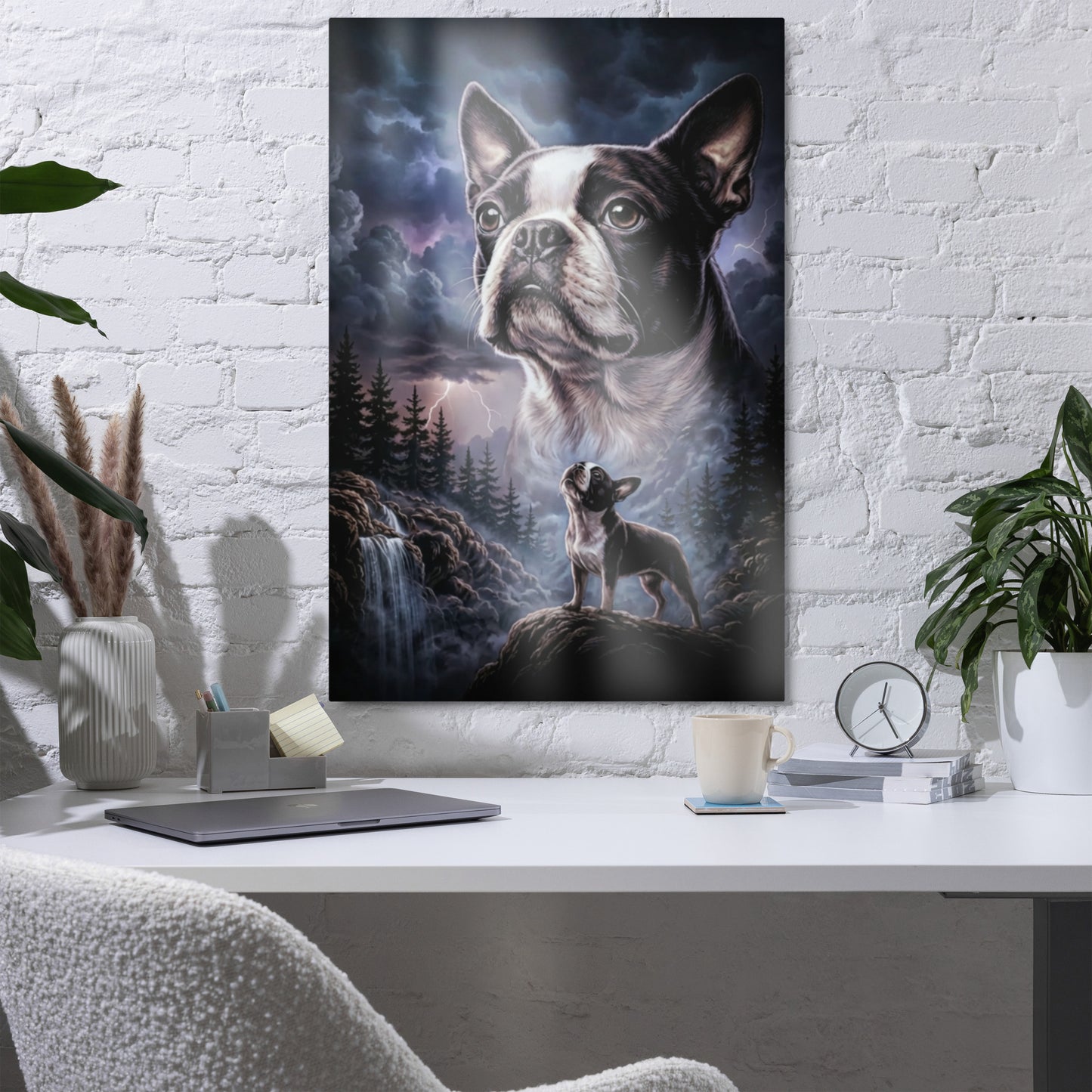 Storm Guardian – Majestic Boston Terrier Night Art Metal Prints .
