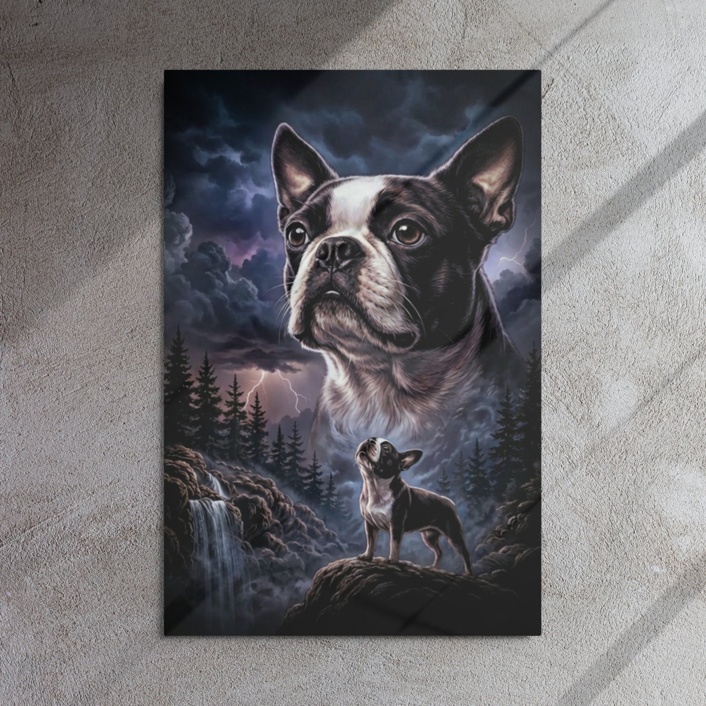 Storm Guardian – Majestic Boston Terrier Night Art Metal Prints .
