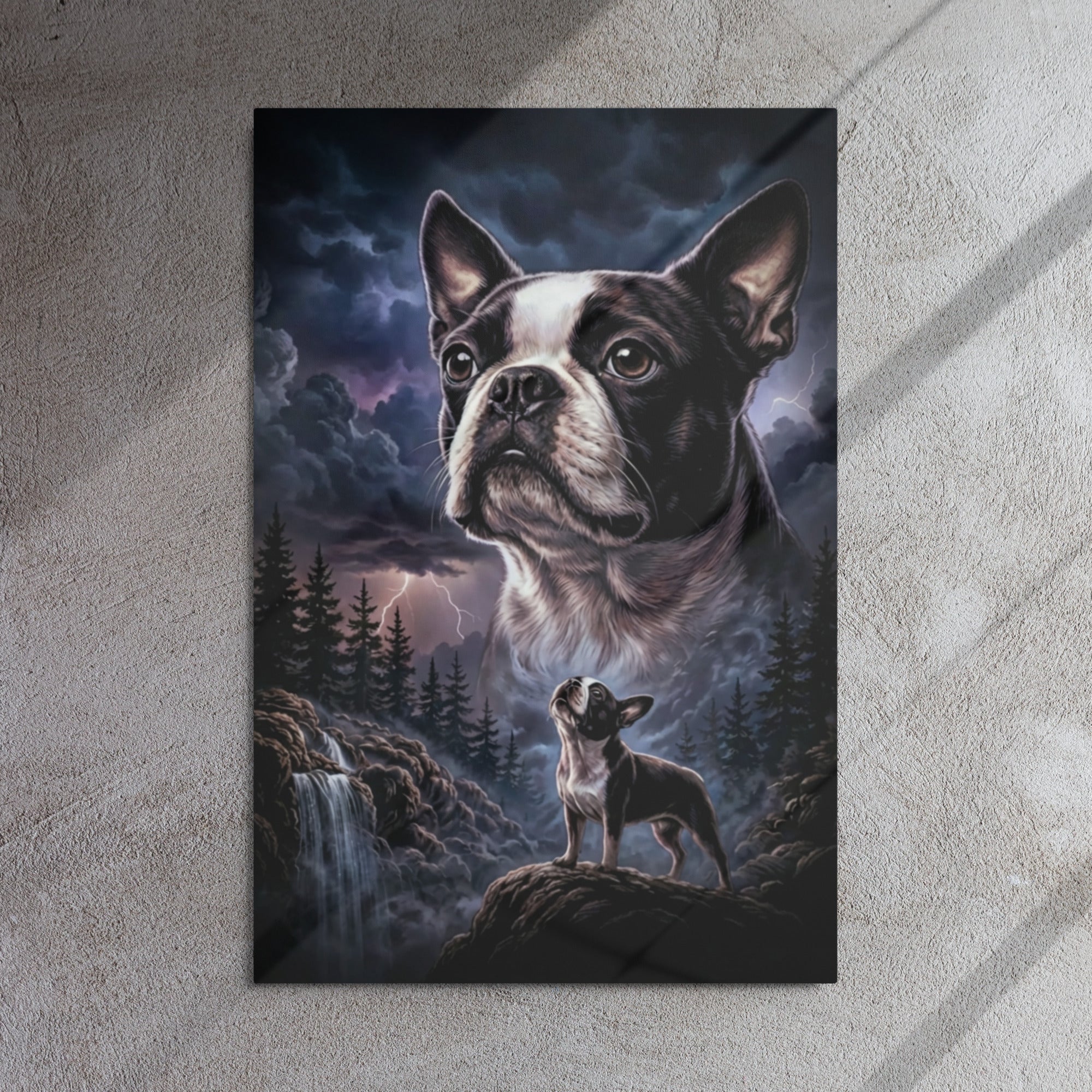 Storm Guardian – Majestic Boston Terrier Night Art Metal Prints .