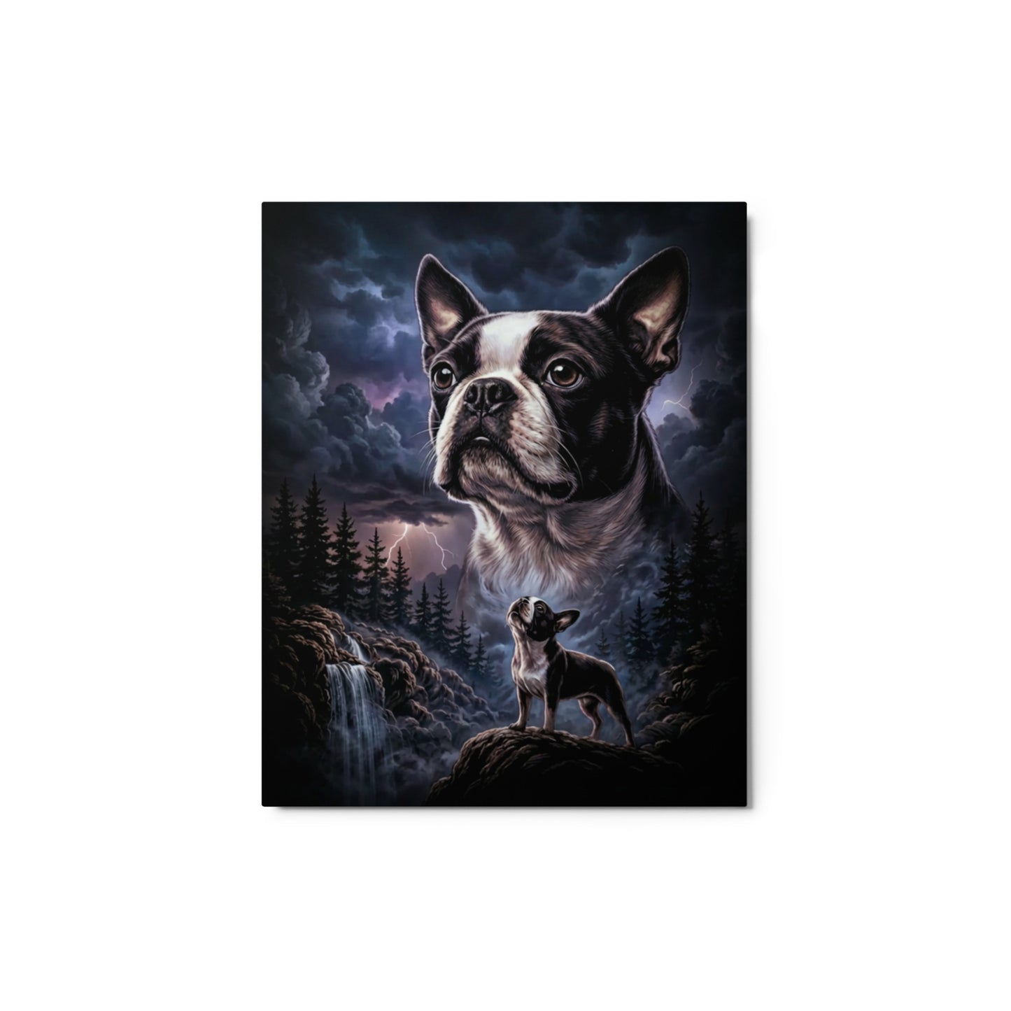 Storm Guardian – Majestic Boston Terrier Night Art Metal Prints . 8″×10″