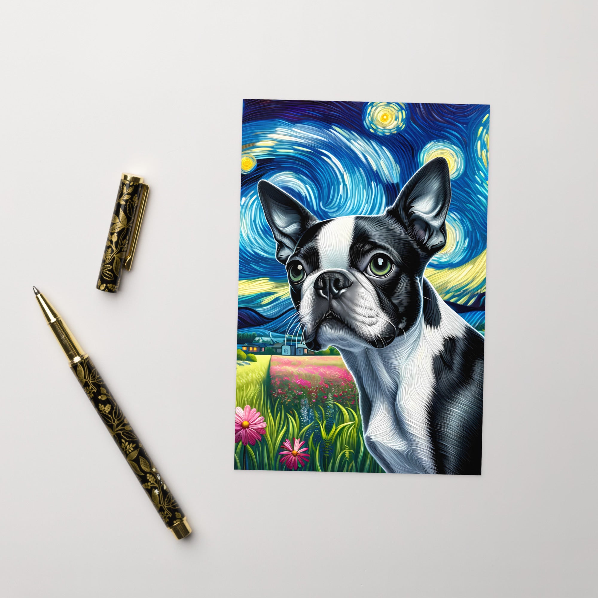 Starry Night - Boston Terrier Dog Greeting Card