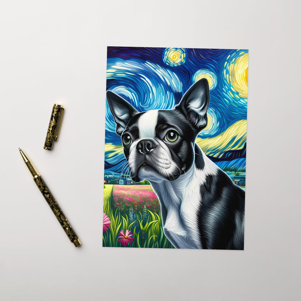 Starry Night - Boston Terrier Dog Greeting Card