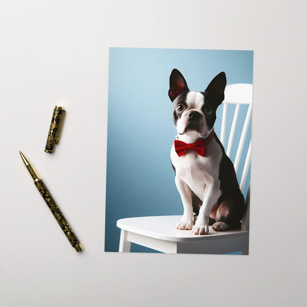 Dapper Boston Terrier In Red Bow Tie Greeting Card