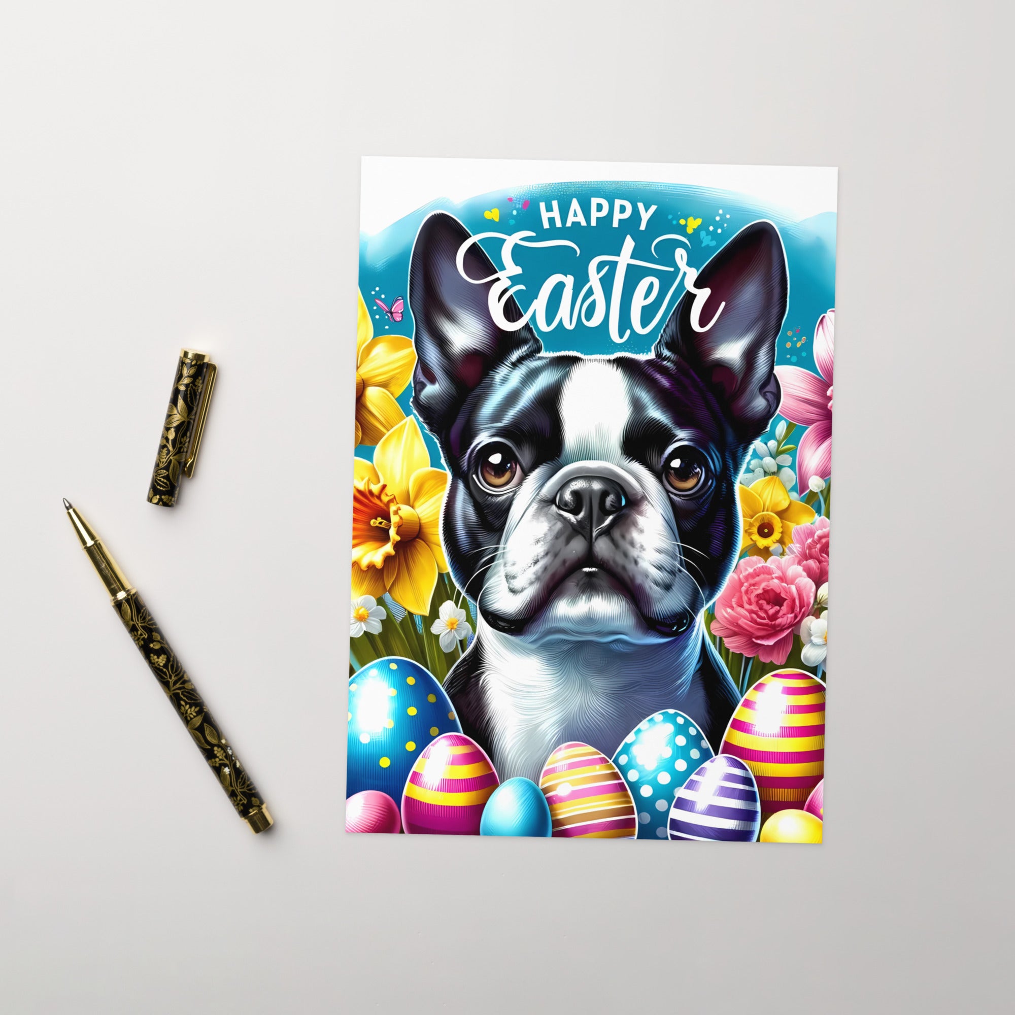 Happy Easter Boston Terrier Greeting Card