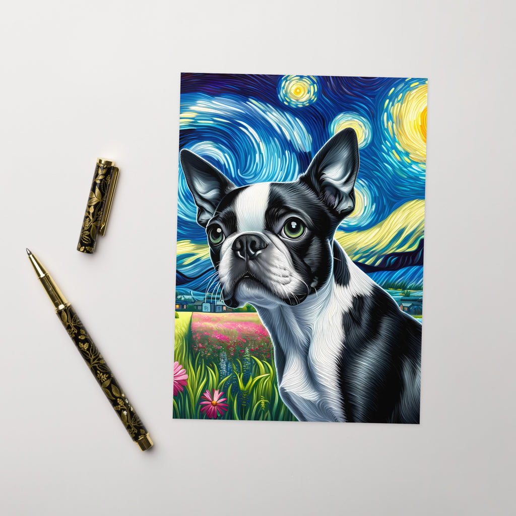 Starry Night - Boston Terrier Dog Greeting Card
