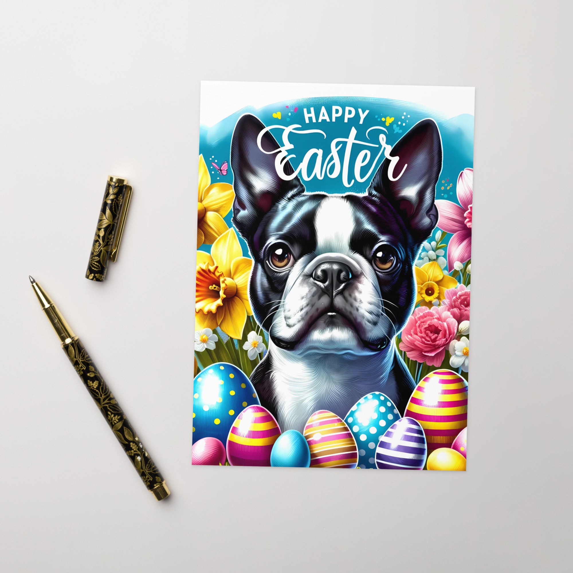 Happy Easter Boston Terrier Greeting Card
