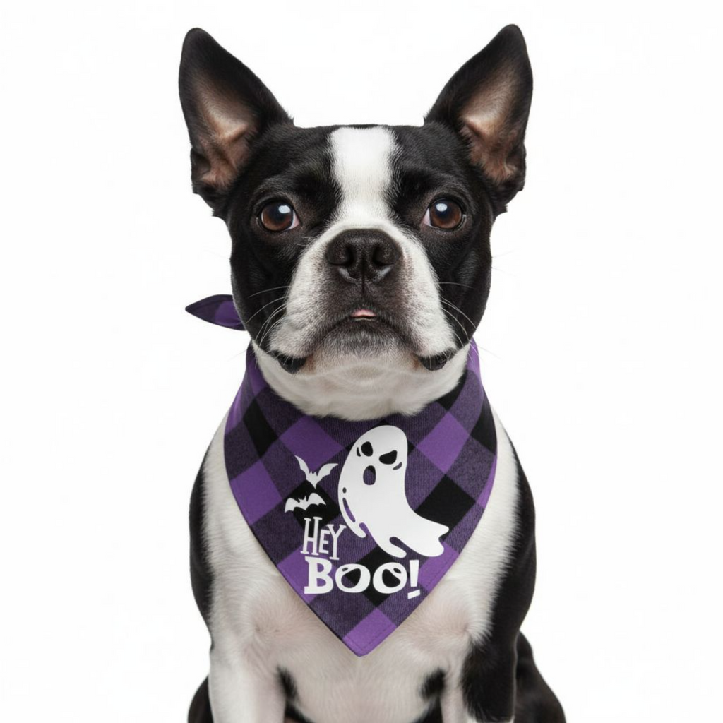 Halloween Luminous Dog Bandana Purple Plaid