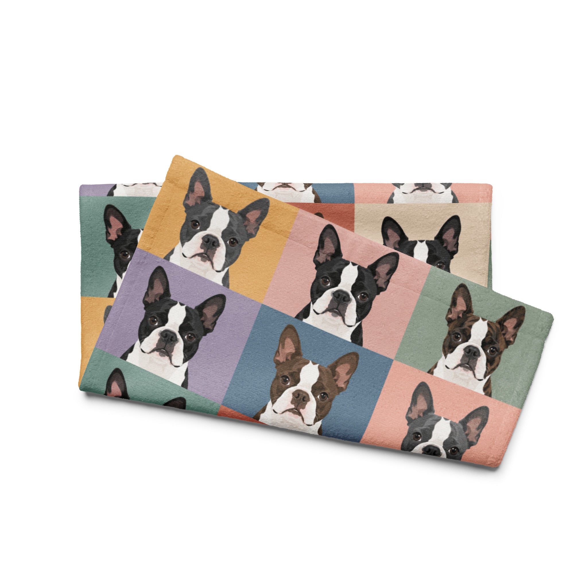 Pop Art Style Colored Boston Terriers Modern Tiles Pattern Hand Towel .