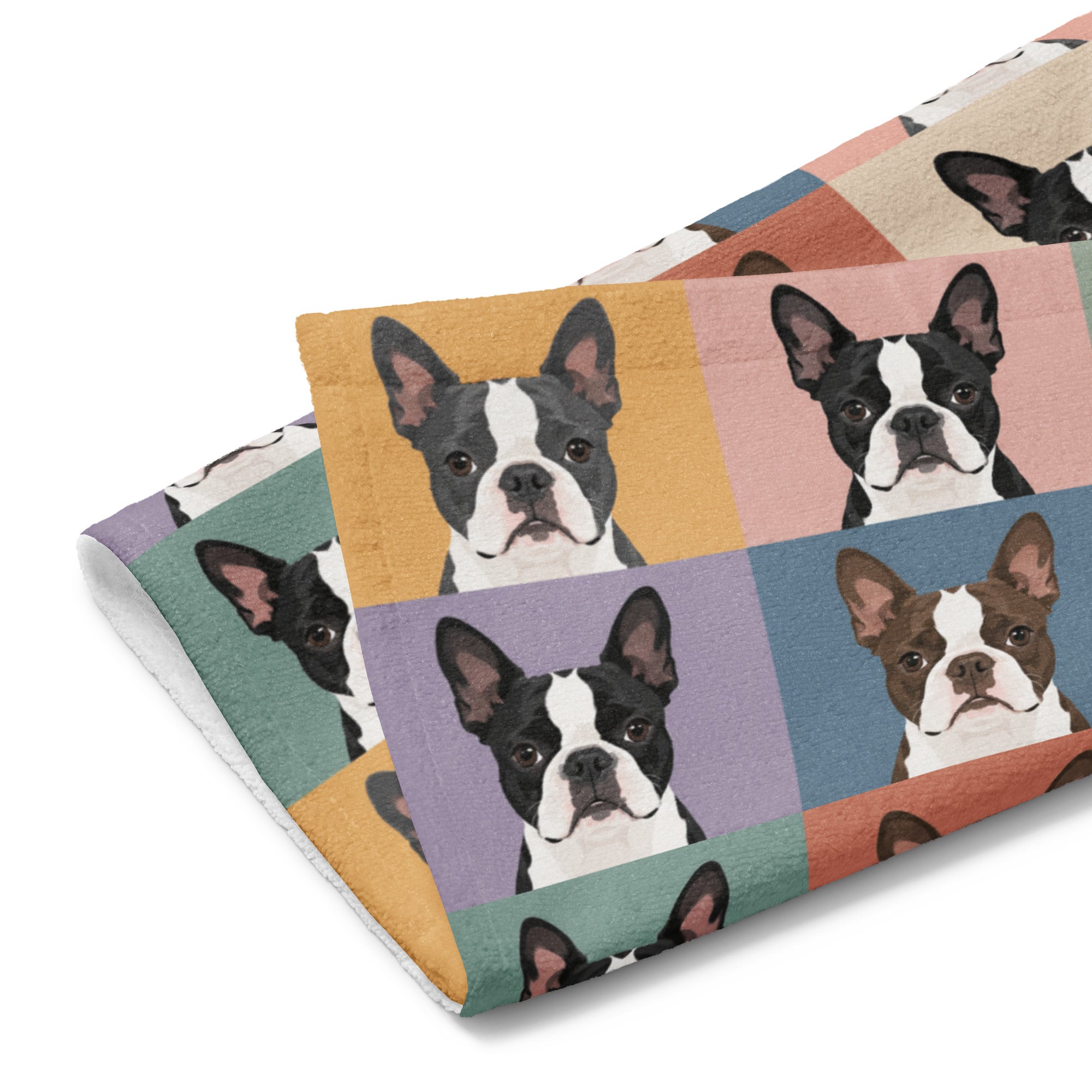 Pop Art Style Colored Boston Terriers Modern Tiles Pattern Hand Towel .