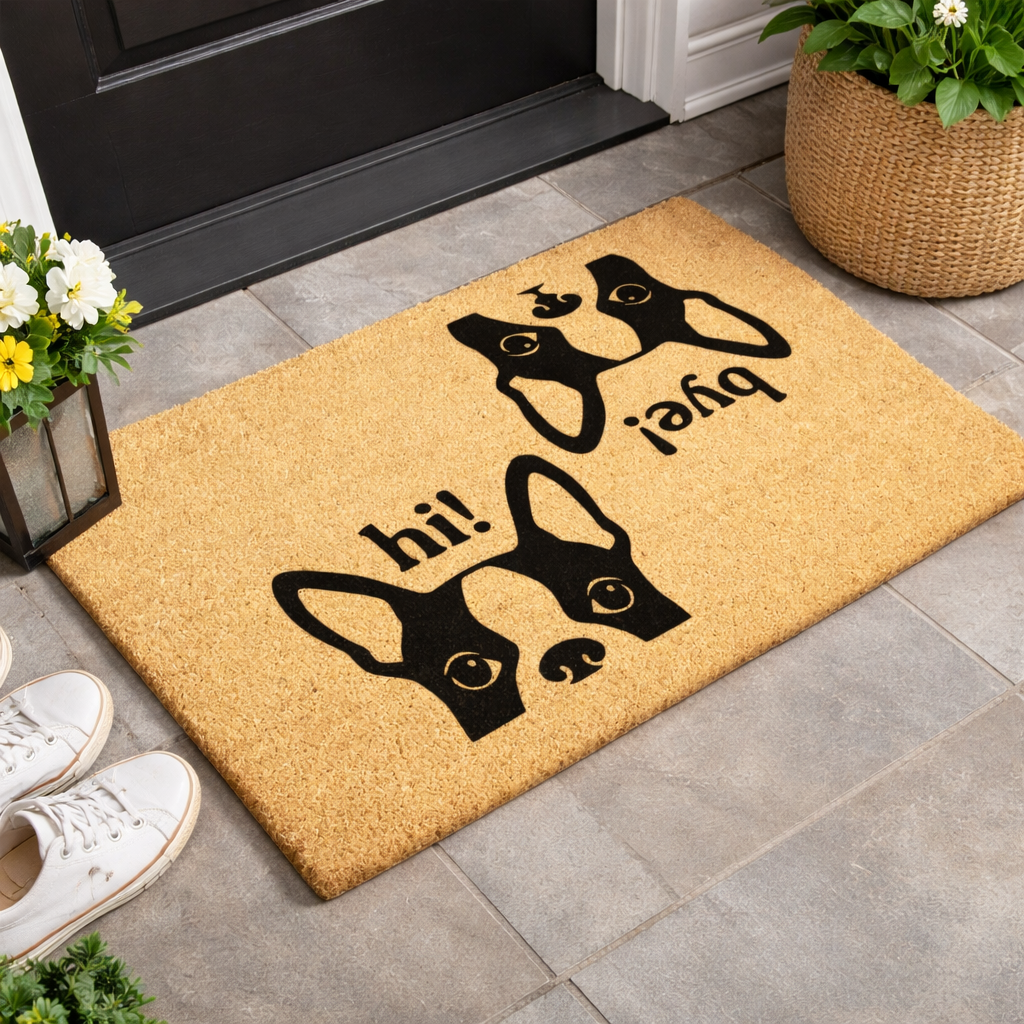 Hi Bye Boston Terrier Dog Coir Outdoor Mat .