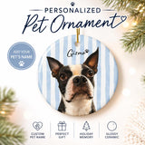 Custom Striped Dog Portrait Ceramic Ornament - Watercolor Art Using Photo(s) And Name(s) .