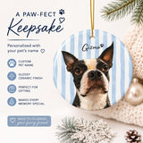 Custom Striped Dog Portrait Ceramic Ornament - Watercolor Art Using Photo(s) And Name(s) .