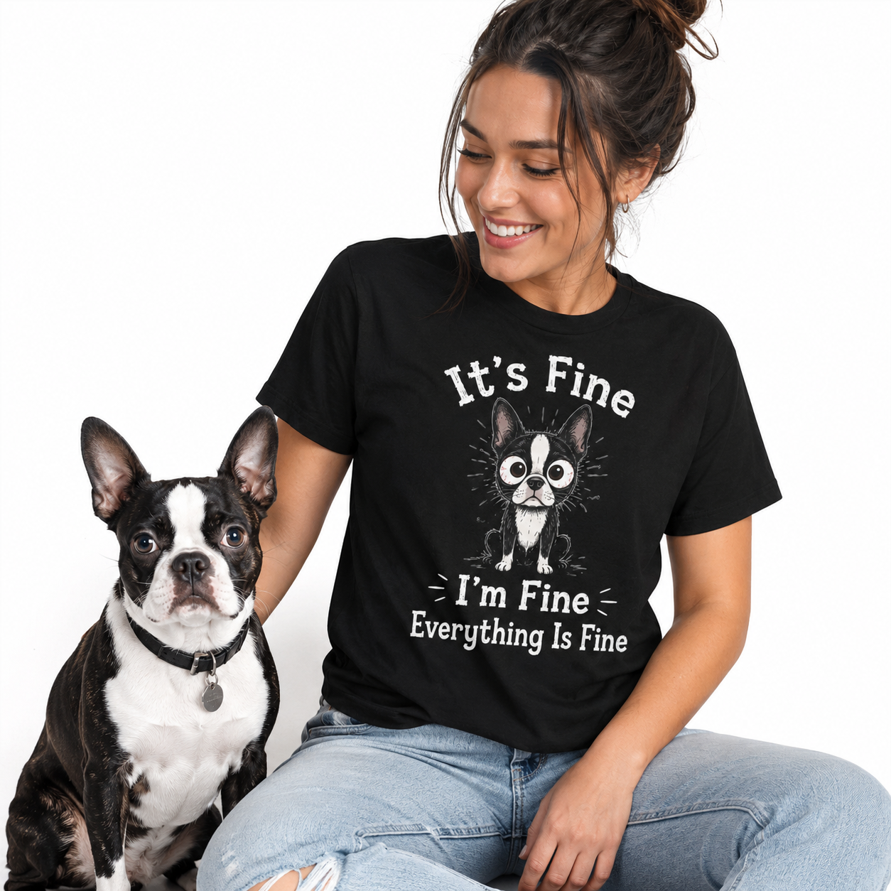 It's Fine I'm Fine Everything Is Fine Sarcasm Funny Dog Unisex T-Shirt .