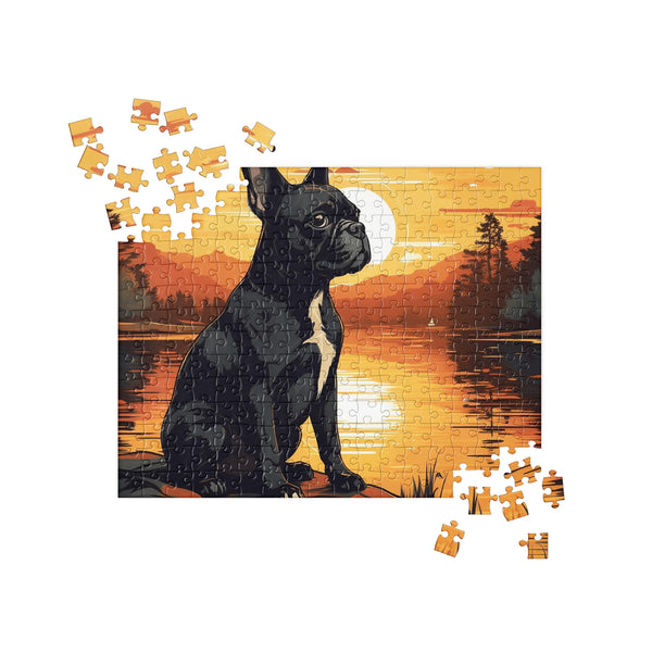 Boston Terrier Sitting By A Calm Lake Jigsaw puzzle