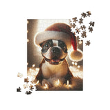 Festive Boston Terrier Wearing A Santa Hat Jigsaw Puzzle