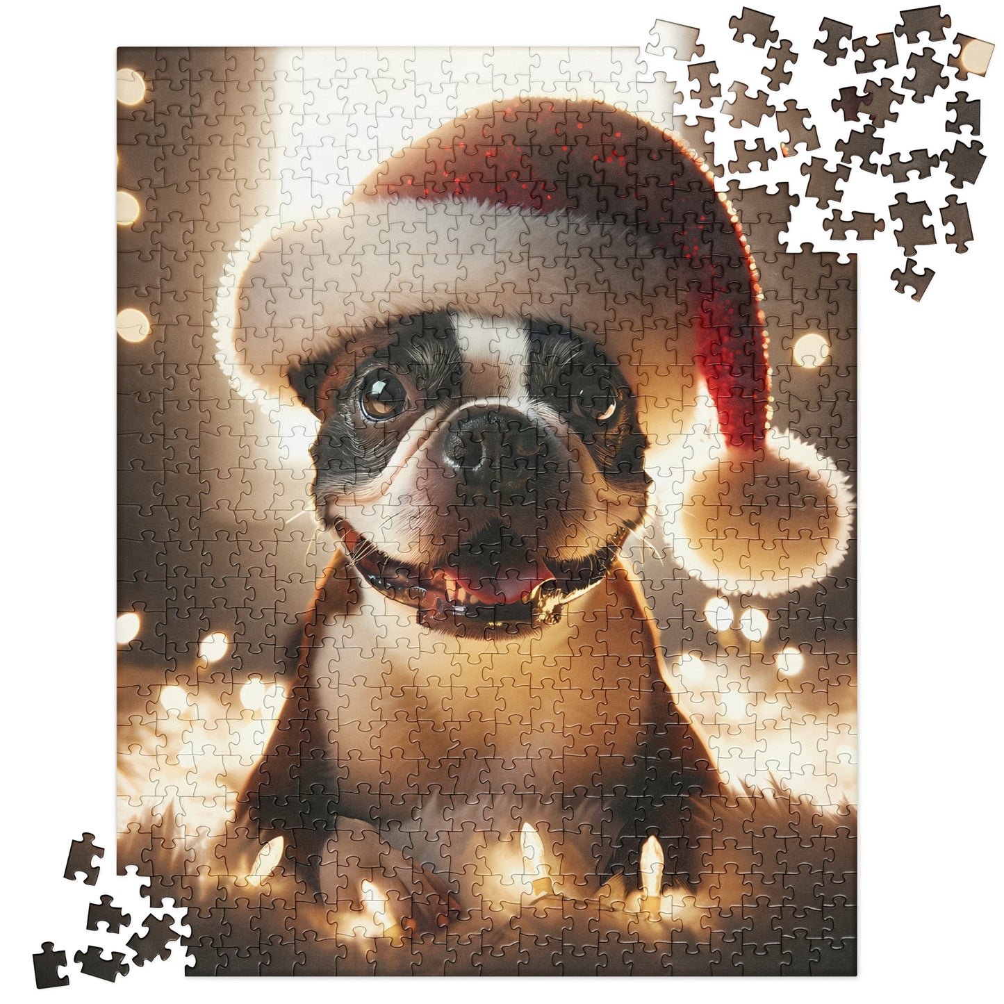 Festive Boston Terrier Wearing A Santa Hat Jigsaw Puzzle