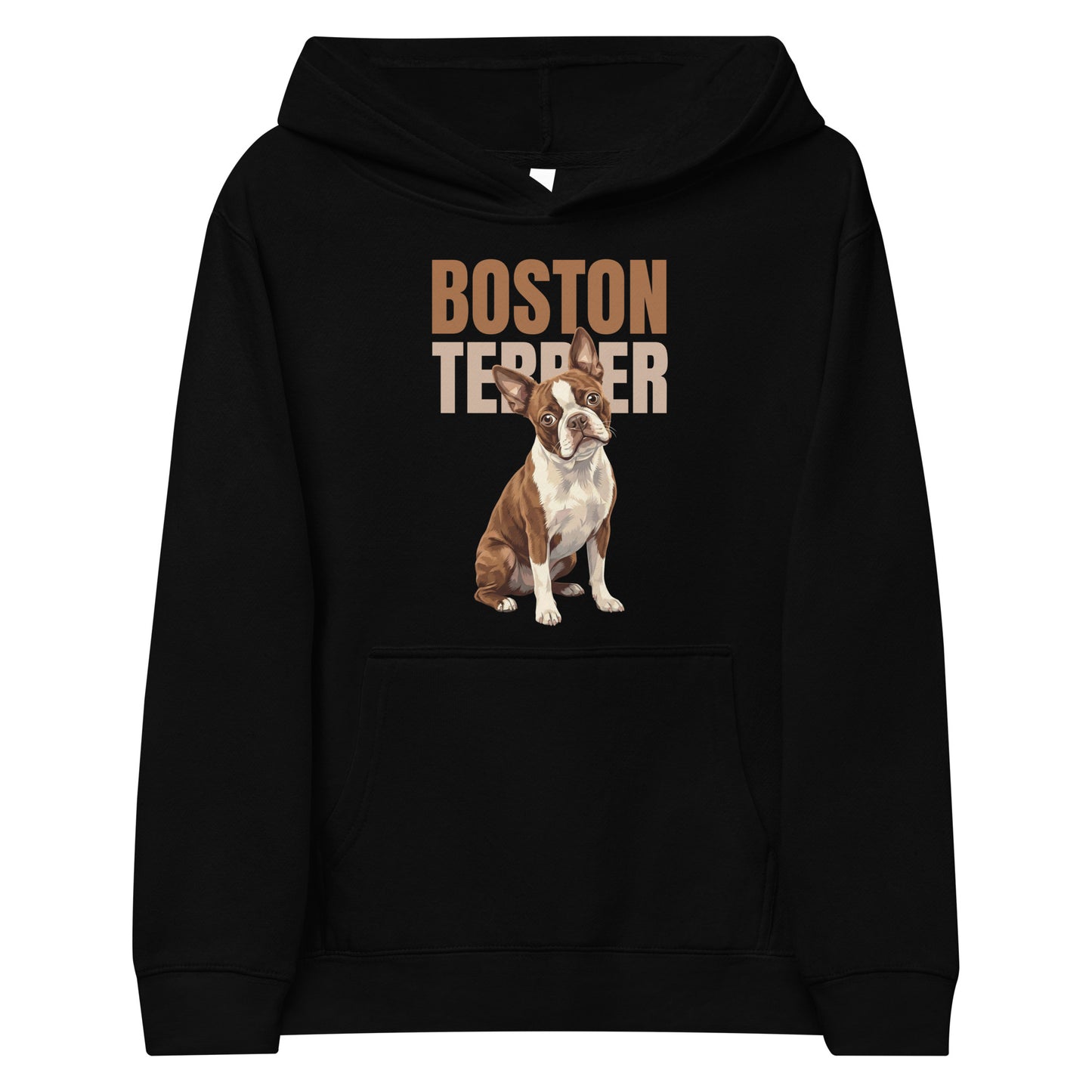 Brown Boston Terrier Dog Kids Fleece Hoodie . Black