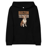 Brown Boston Terrier Dog Kids Fleece Hoodie . Black