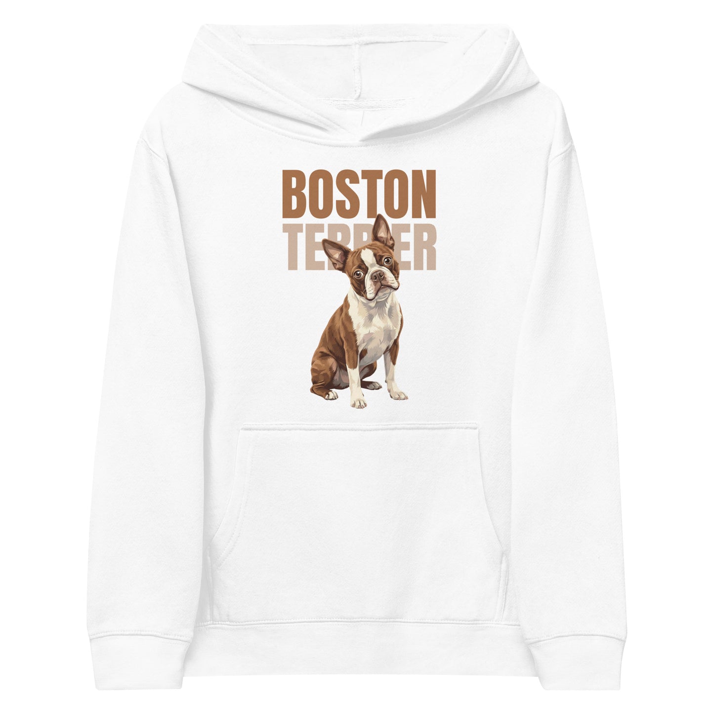 Brown Boston Terrier Dog Kids Fleece Hoodie . White